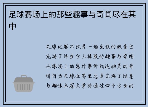 足球赛场上的那些趣事与奇闻尽在其中