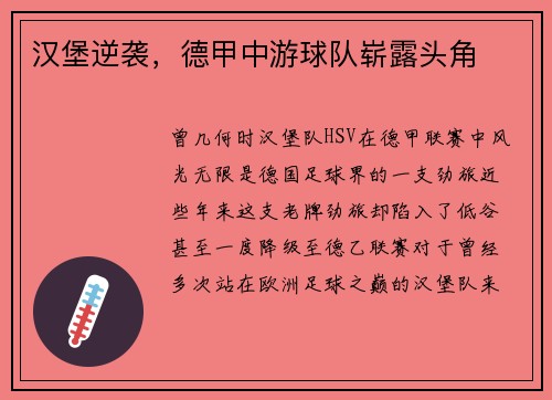 汉堡逆袭，德甲中游球队崭露头角