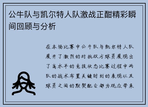 公牛队与凯尔特人队激战正酣精彩瞬间回顾与分析
