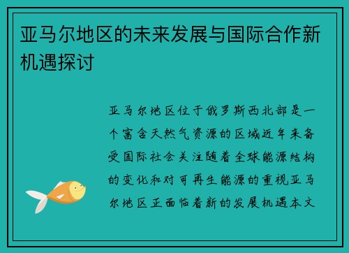 亚马尔地区的未来发展与国际合作新机遇探讨